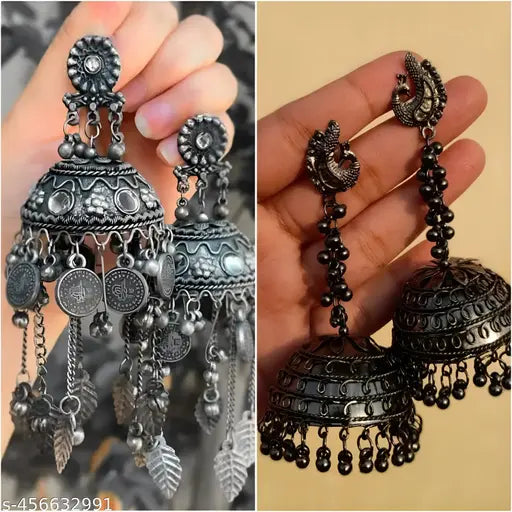 Elegant oxidized Jhumka combo pack of 2