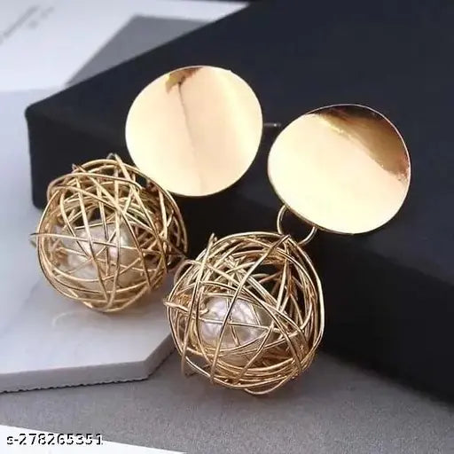 Roung Gold Pearl Ball Earrings