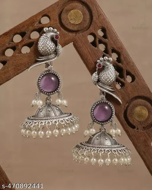 Bird Jhumki Silver Plated Oxidised Jhumka